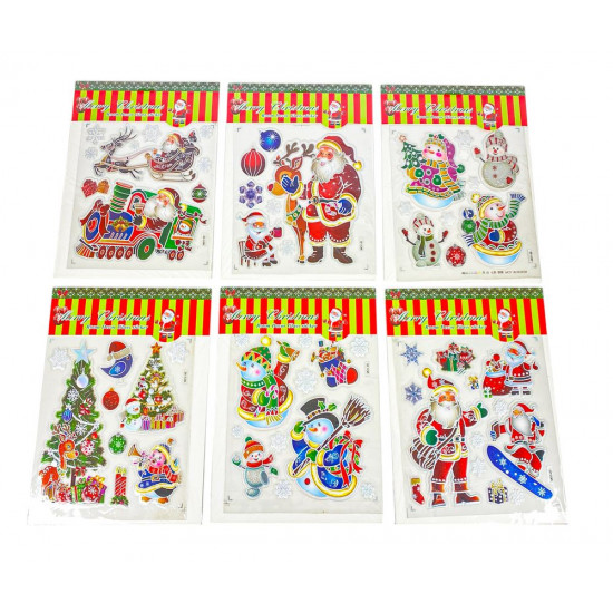 Наліпки для вікон силіконові "Santa" 23*38см, mix (6527-P3-18)