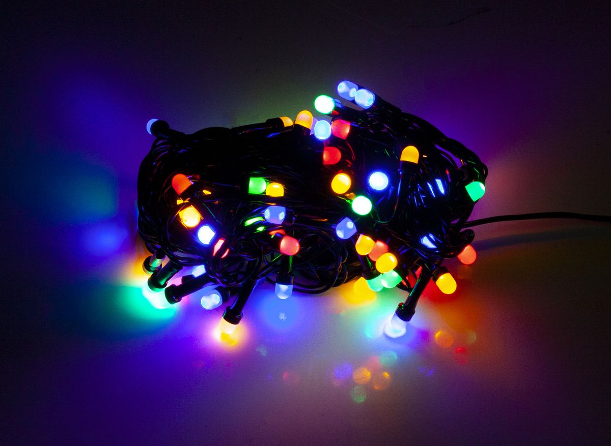 Гірлянда LED 100 -матовая крапля, провід чорний 8м (8 режимів) Різнокольоровий Unison (2-9)
