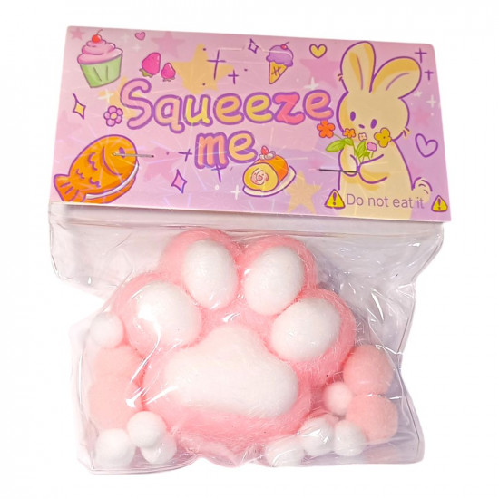 Таба сквіш антистрес  лапка хутряна  біла з рожевим (712236 pink and white)