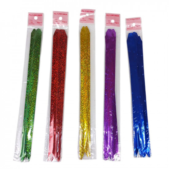 Набор подарочных бантов -10шт, на затяжках, фольгированные 2,8см х 48см (10344)