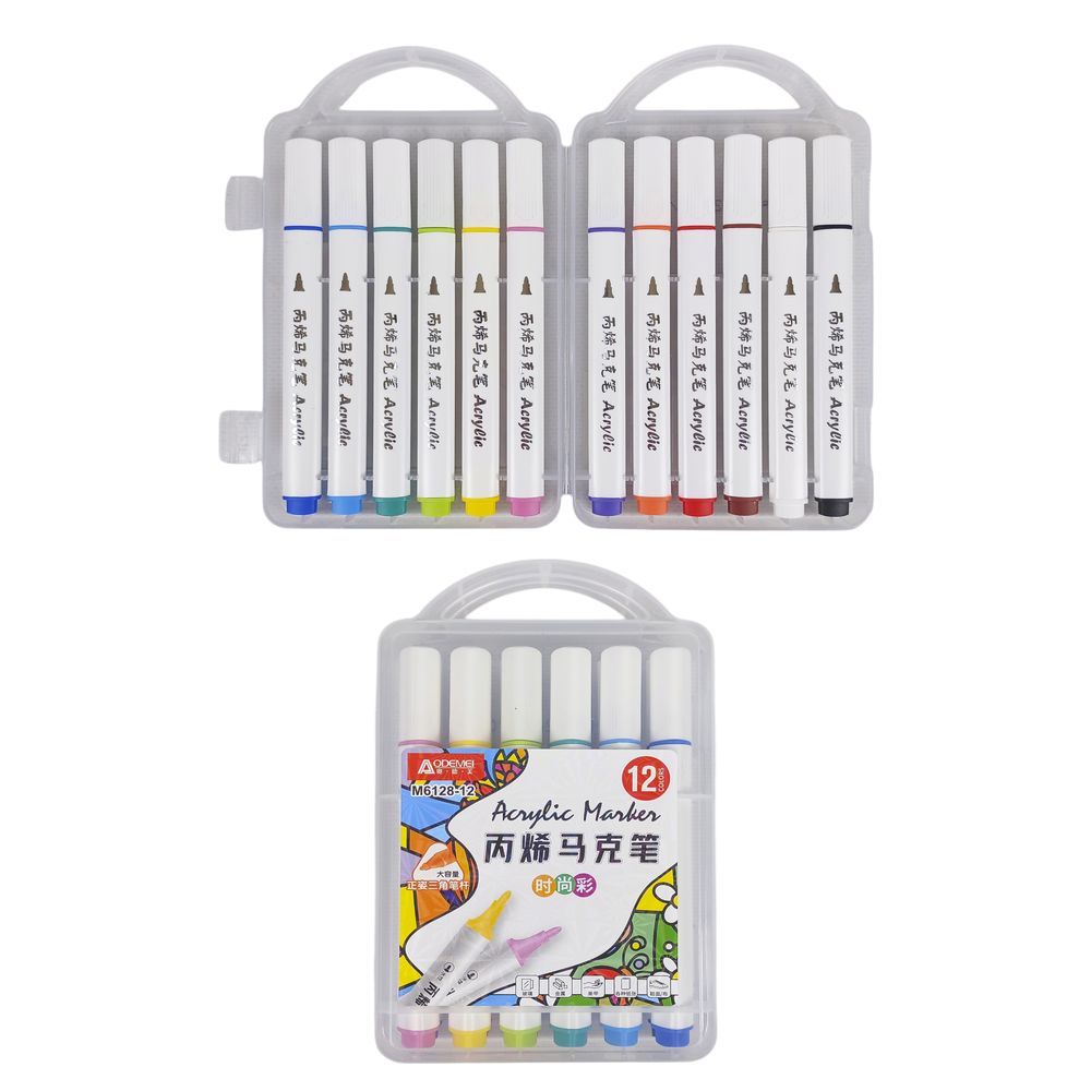 Набір акрилових скетчмакерів Aodemei трикутний  корпус, 12шт, plastic box (6128-12M)