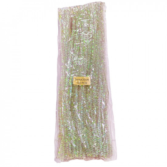 Синельний дріт з блискітками, 300 х 6мм, білий-перламутр, 100 шт (C30058 white-nacre)