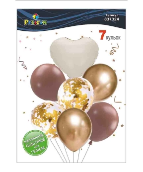 Набір з 7 кульок "Серце, молочно- коричневий мікс з хромом" Pelican (837324)