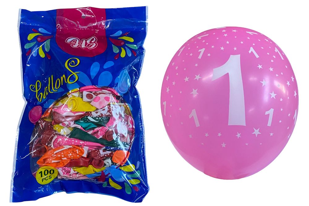 Кульки 12"(30сm) "Цифри" різнокольорові  100шт (9250 DSCN)