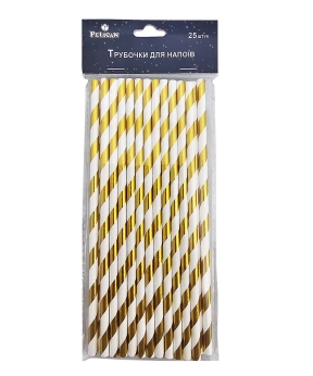 Трубочки для напоїв TM Pelican "Білі с золотом" -  25шт (871522)