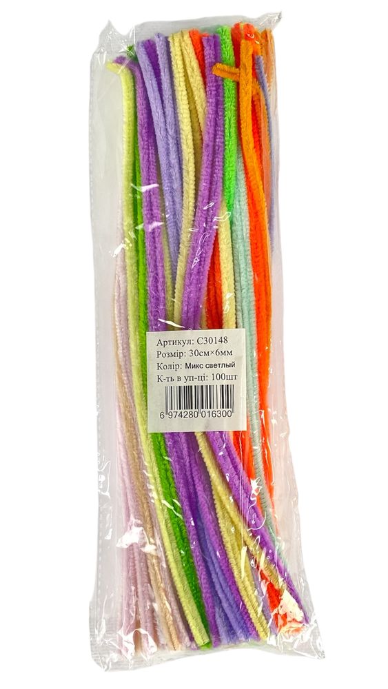 Синельная проволока, 300 х 6мм,mix light, 100 шт (C30148  mix light)