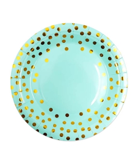 Тарілки паперові TM Pelican 23cm "Блакитні з золотим горошком " -  10шт (871707)