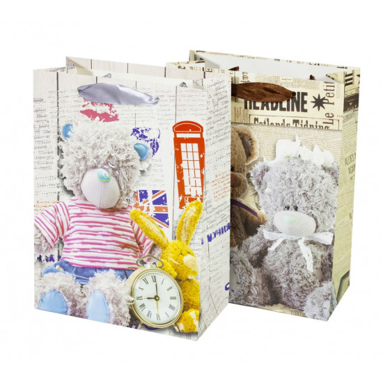 Пакет подарунковий DV-BK-9425S, ведмедик Тедді, 4 дизайни, 210g , 18х24х8,5см (DV-BK-9425S)