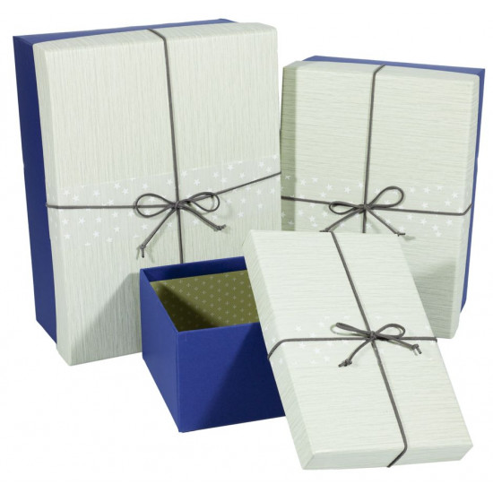 Подарункова коробка B18-34, прямокутна біла з синім, 29х22х13cm/25х18х11.5/21х14х10cm   3шт. в наборі (B18-34)