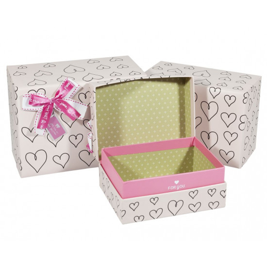 Подарункова коробка HL-06412-1, прямокутна  ніжно рожева, 21х15х10/18.5х13х9/16х12х8m   3шт. в наборі (HL-06412-1)