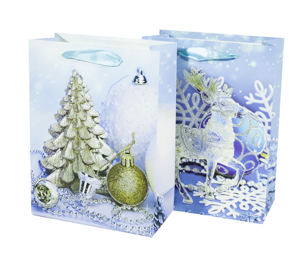 Пакет подарунковий 5010S,  новорічний з глітером, 18*24*8.5cm (5010S)