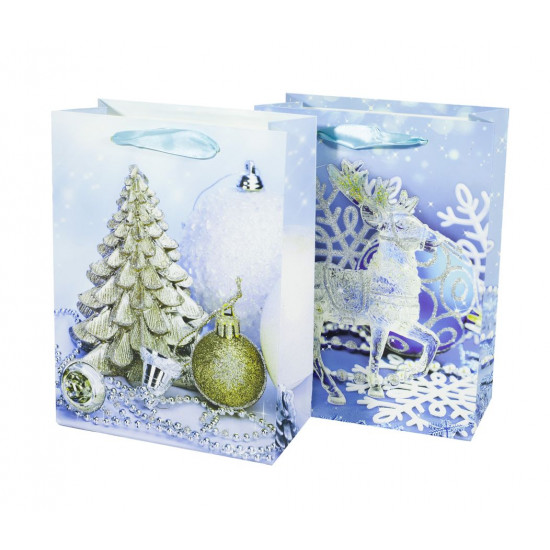 Пакет подарунковий 5010S,  новорічний з глітером, 18*24*8.5cm (5010S)