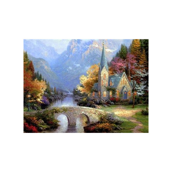 Холст-розмальовка під номерами 40*50см з набором фарб і пензликами 2 шт, з рамкою,  "Будиночок в Лісі" (9431)