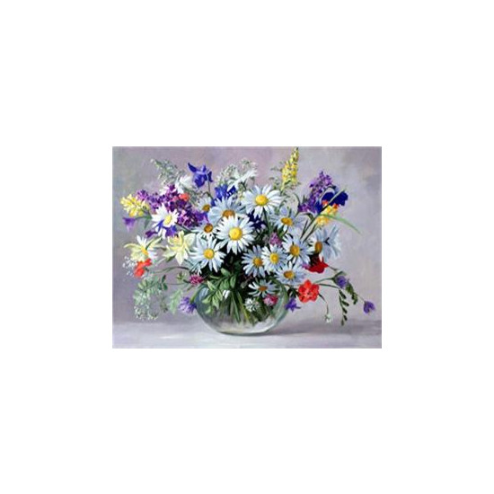 Алмазна мозаїка  за номерами 30*40см "Букет з роашками" карт уп. (Полотно на рамі камені) (GLD60553)
