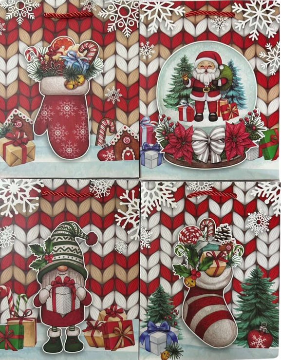 Пакет подарунковий HL-6628S-3 ,  новорічний , 18*23*10cm 4 дизайни Різнокольоровий Unison (HL-6628S-3)