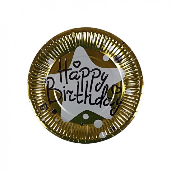 Тарілки одноразові картонні фольговані 10 штук в пачці, зірка Happy birthday Різнокольоровий Без бренду (10147 gold)