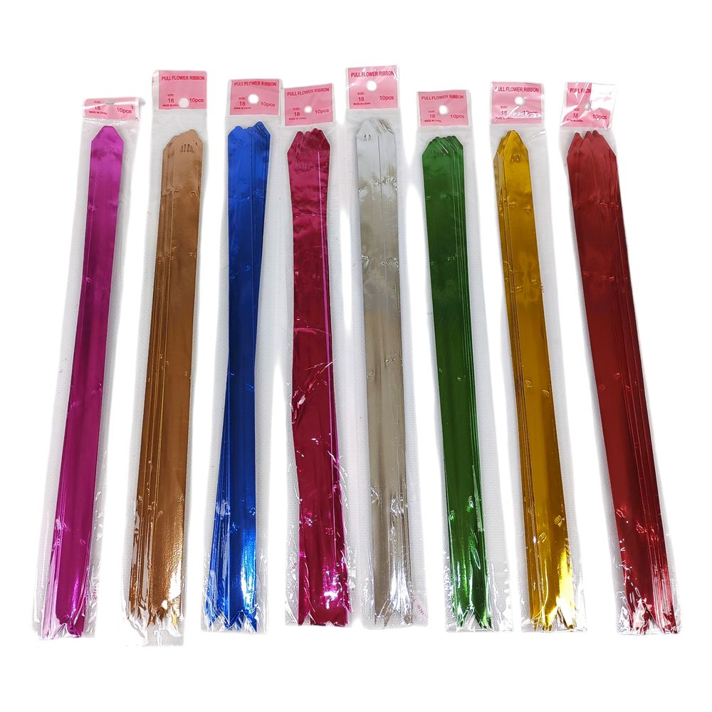 Набор подарочных бантов -10шт, на затяжках, фольгированные 1,8см х 34см (10343)