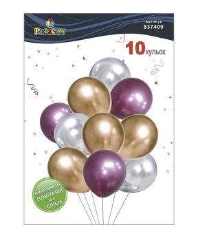 Набір з 10 латексних кульок "Срібно- рожевий блиск" хром, Pelican (837409)