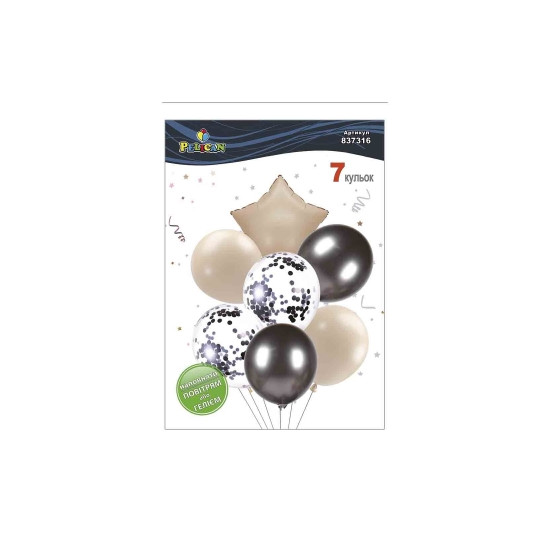 Набір з 7 кульок "Зірка, лате мікс з чорним хромом" Pelican (837316)