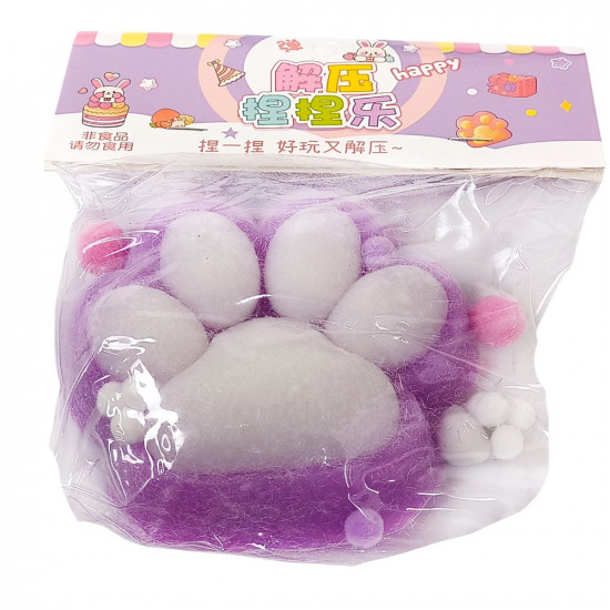 Таба сквіш антистрес  лапка хутряна араматизована 12см  бузкова (713002 lilac + white)