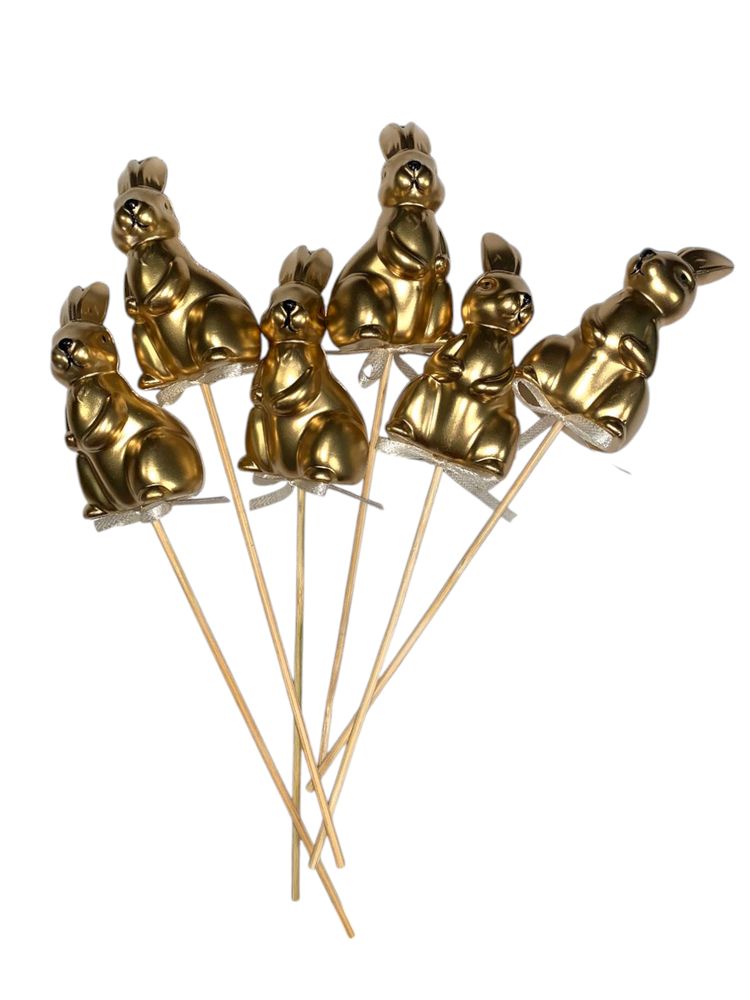 Набір золотих великодніх кроликів 8 х 4см -6шт на паличці (L00160)