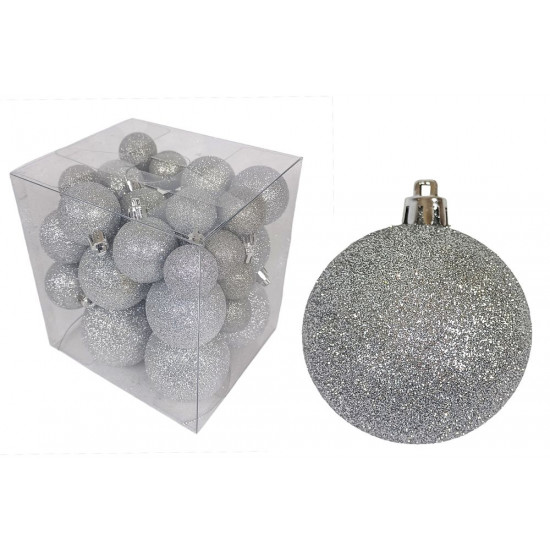 Набор новогодних шаров - серебро, 30шт разного диаметра (11562167 silver)