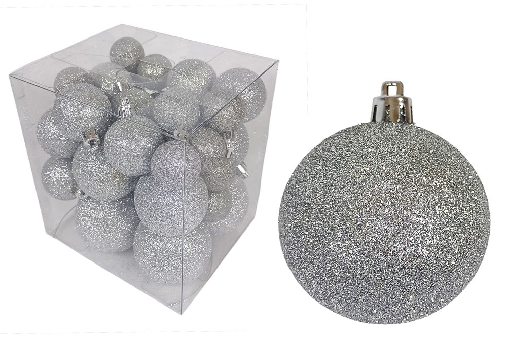 Набор новогодних шаров - серебро, 30шт разного диаметра (11562167 silver)