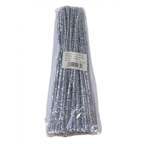 Синельний дріт з блискітками, 300 х 6мм срібло, 100 шт (C30058 silver)