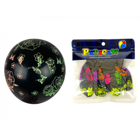 Кульки 12"(30сm) "Яркие цветы" черного цвета 100шт (9239 DSCN)