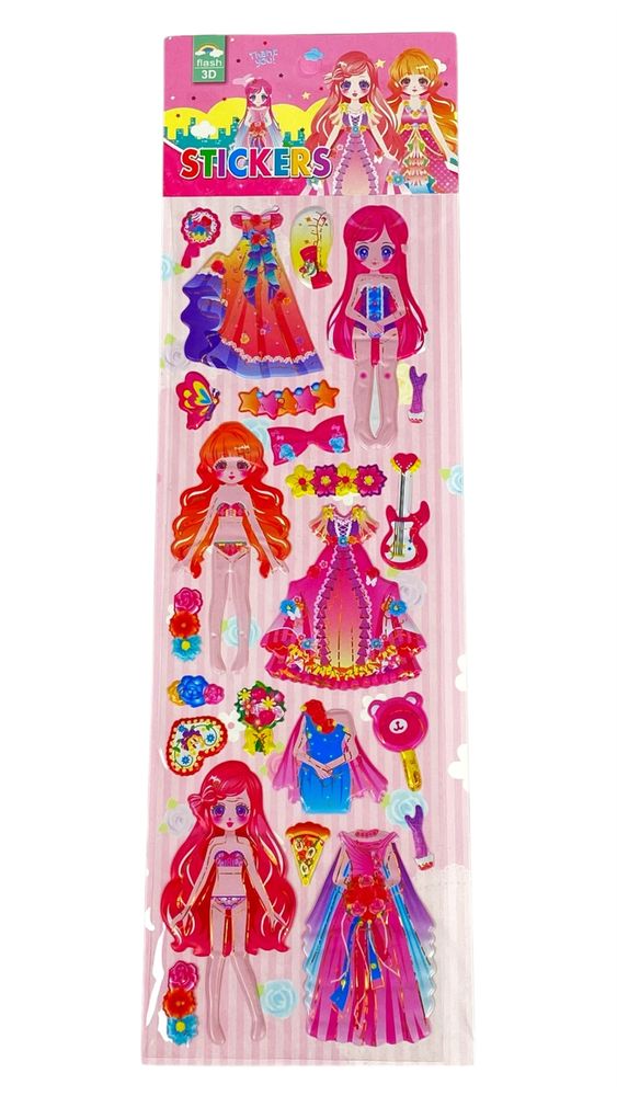 Наліпка рельєфна, опукла з фольгою 10,5 х 35см Одягни ляльку (XQ-004)