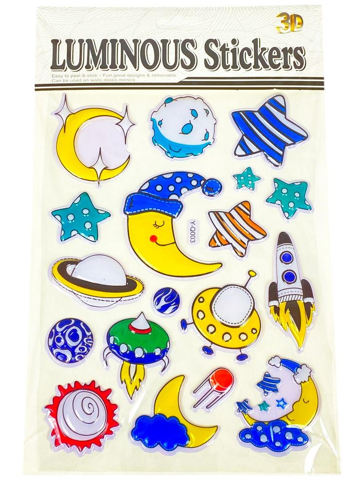 Наліпка пластикова рельєфна флуорісцентна, 10 х 30см Зірки та місяць (Y-Q003)