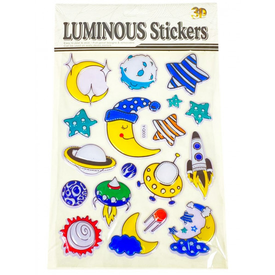 Наліпка пластикова рельєфна флуорісцентна, 10 х 30см Зірки та місяць (Y-Q003)