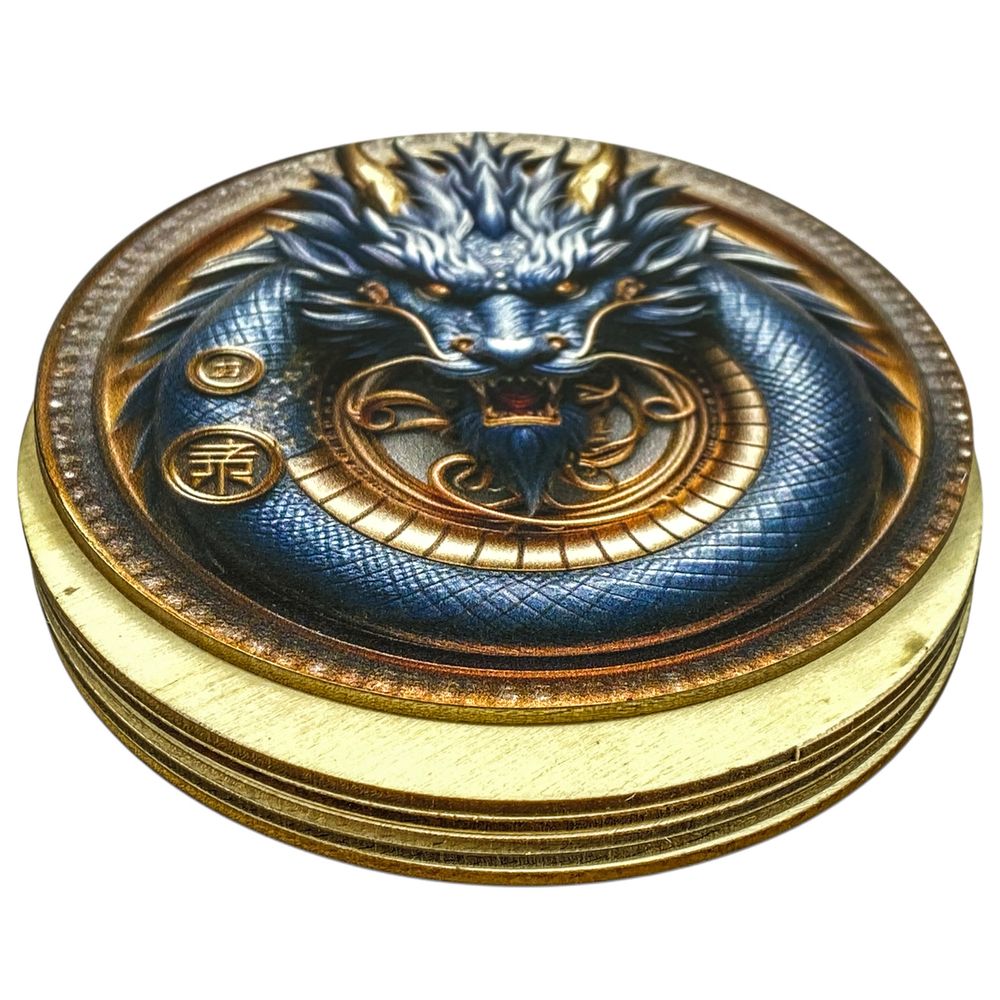 Набір дерев'яних підставок під чашку -6шт "Дракони", ø 10см, товщина 2мм (CS-02)