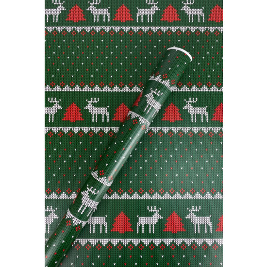 Крафт папір новорічний "Олені на зеленому" , 0,68х8м (Пт-І-231)