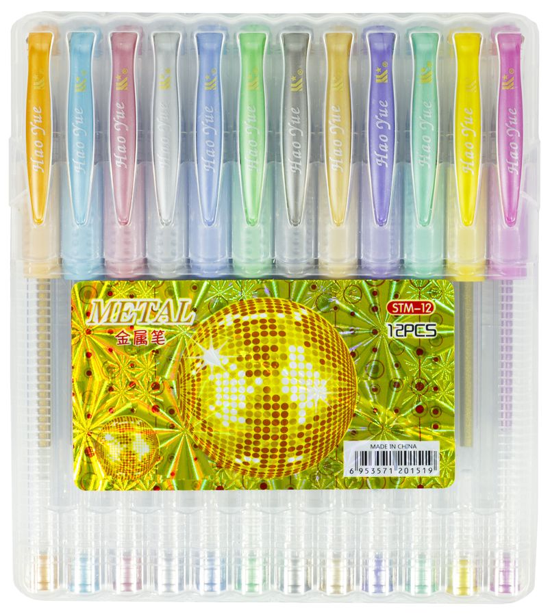Ручка STM-12  гелева металізована  в наборі - 12 кольорів, в пластиковій коробці (STM-12)