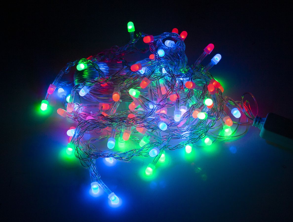 Гирлянда бахрома  LED  матовая капля (провод прозрачный 3м + переходник) Разноцветный Unison (B 1-5)