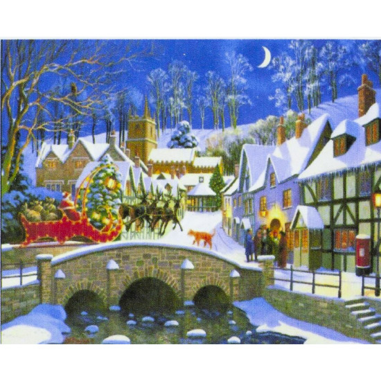 Алмазна мозаїка за номерами 30*40см "Зимова ніч у маленькому містечку" у рулоні (71011 GB)