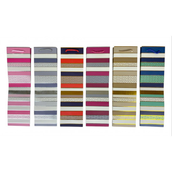 Пакет подарунковий YM-S1278-JD-5 фольгований під пляшку, Смуга - 4дизайни, 210g, 11x38x11cm (YM-S1278-JD-5/YM8001-D)