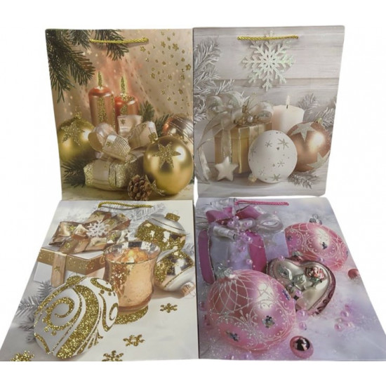 Пакет новорічний з глітером EF-2337XL-2, 30х41.5х12см 210гр, 4 дизайни Різнокольоровий Unison (EF-2337XL-2)