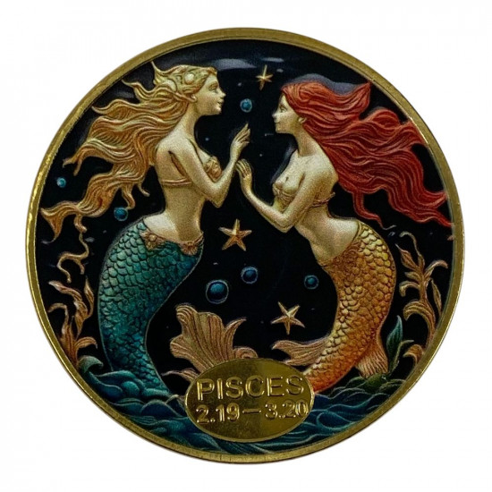 Монета-сувенір із зображенням знаку зодіаку  "Риби", 4см в капсулі (Cs - Pisces)
