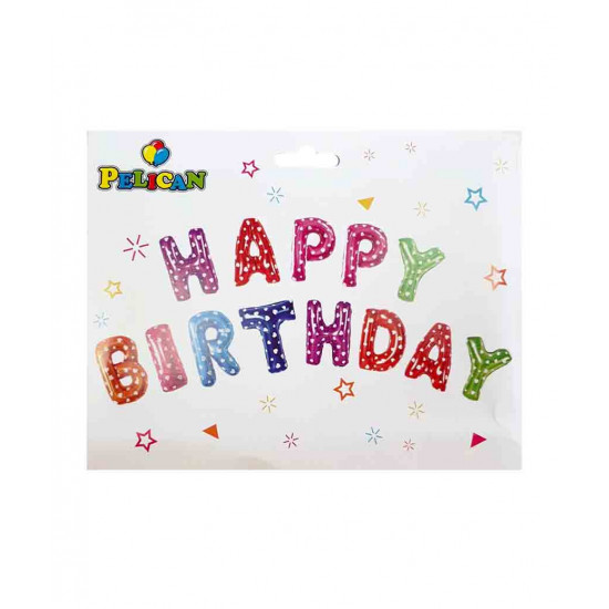 Набір з 13  кульок- літер, HAPPY BIRTHDAY 40см, різнокольоровий з сердечками Різнокольоровий Pelican (837114)