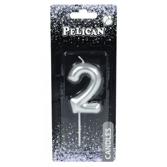 Свеча для торта Pelican "2" СЕРЕБРО 6 см Серебряный Pelican (866022)