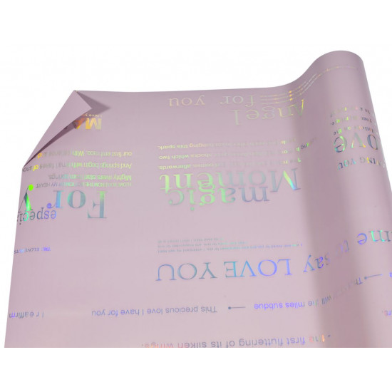 Калька 0,6х5м, двустороння -рожева  пудра  з написами (PDMTi-6)