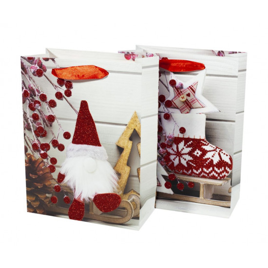 Пакет подарунковий 9489S,  новорічний з глітером, 18*24*8.5cm (9489S)