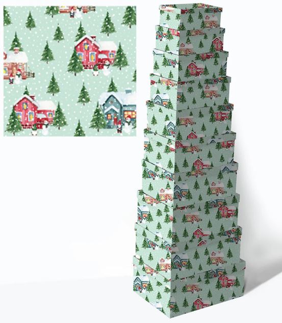 Прямокутна новорічна подарункова  коробка , 37.5*29*16/35*27*15/33*25.5*14.5/31*23*13.5/29*22*12.5/27*20*11.5/25*18*10.5/23*16.5*9.5/21*15*8.5/19*13*7.5см, (10шт в наборі) (581-3)