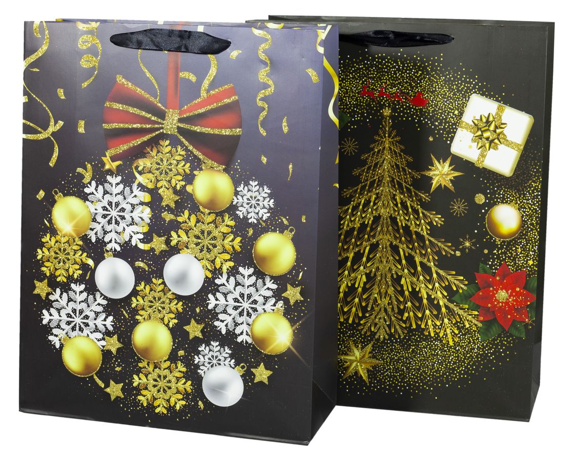 Пакет подарунковий 9504M,  новорічний з глітером, 26*32*10cm (9504M)