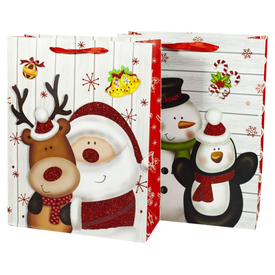Пакет подарунковий 31*40*12cm,  новорічний з глітером, 26*32*10cm (9318L)