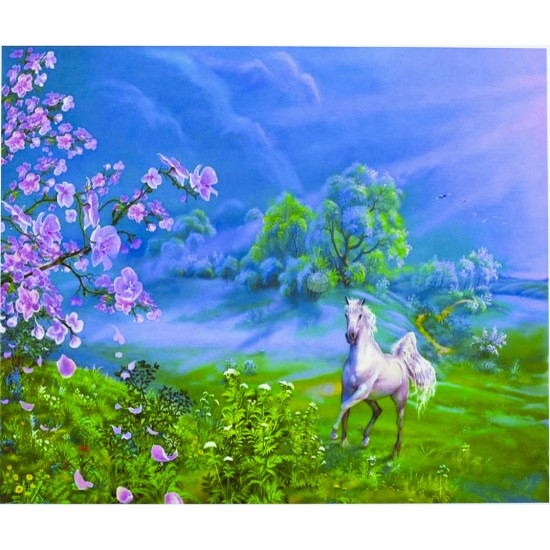 Картина за номерами "Єдиноріг у квітучої сакури" 40 * 50см, крас.-акрил, кисть-3шт (5387)