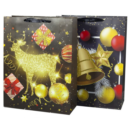 Пакет подарунковий 9504L,  новорічний з глітером, 31*40*12cm (9504L)