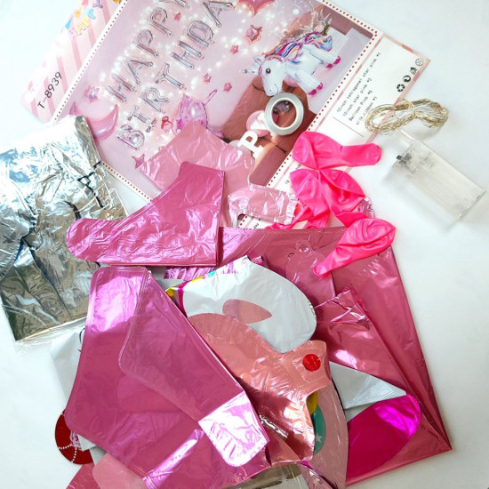 Фотозона с воздушных шаров "Happy birthday" для девочки Разноцветный Unison (T-8939)